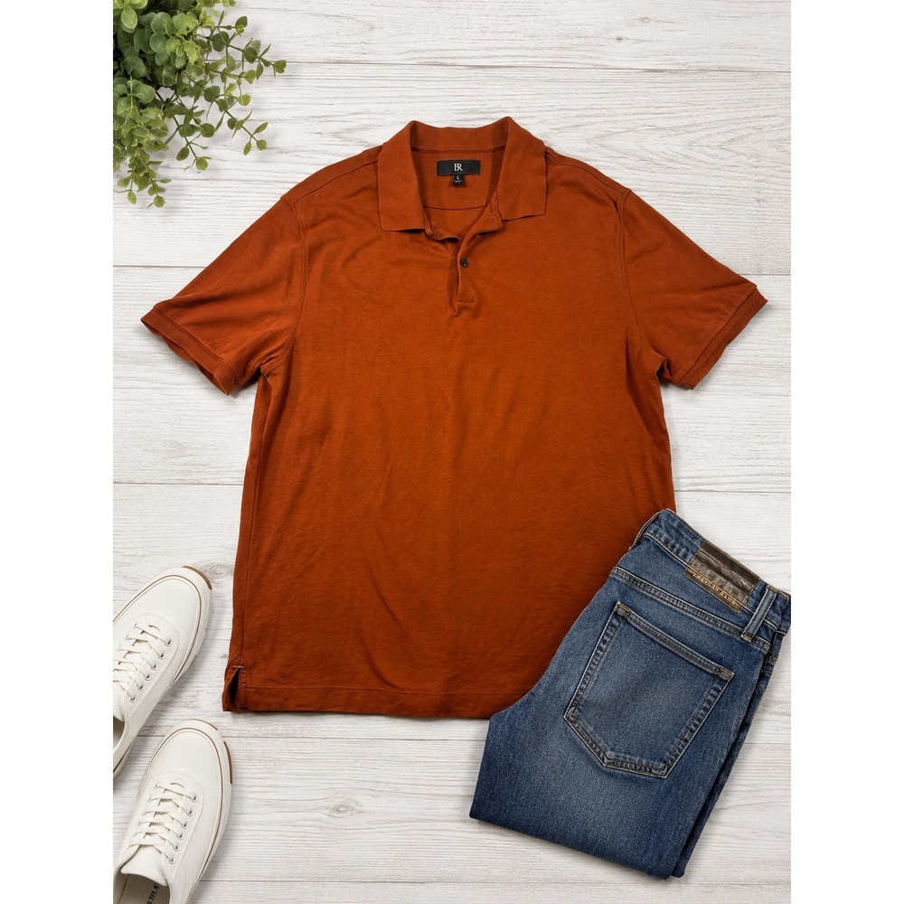 Banana Republic Mens Short Sleeve Polo Shirt Burnt Orange Rust Large
